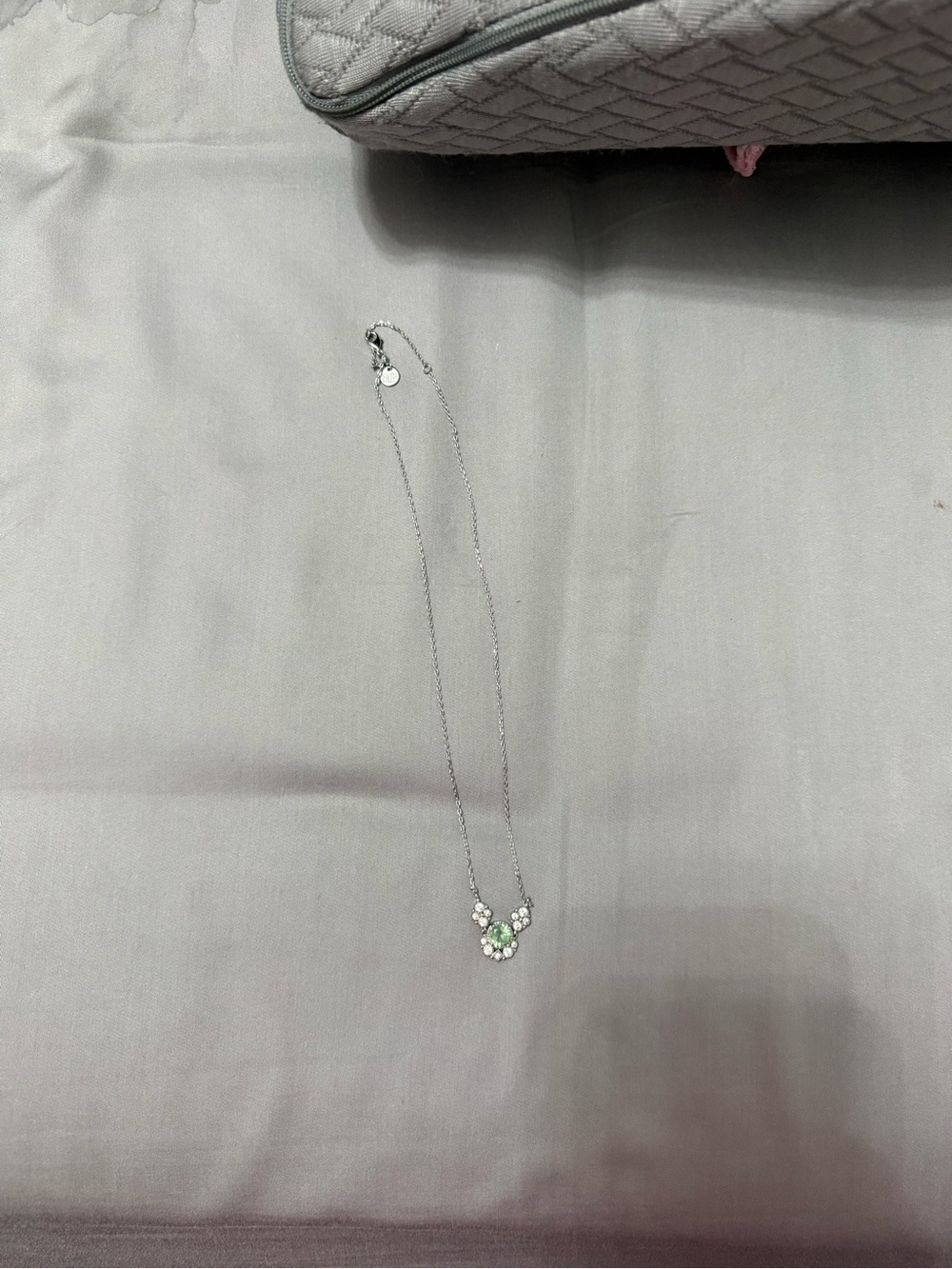 Silver Necklace with Light Green Crystal Pendant